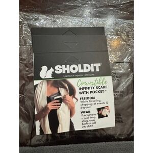 SHOLDIT Convertible Infinity Scarf with Hidden Pocket Grey Fleece Travel Wrap